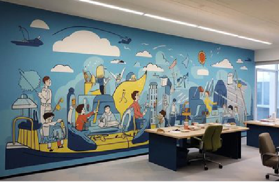  青田办公室墙绘的特点。