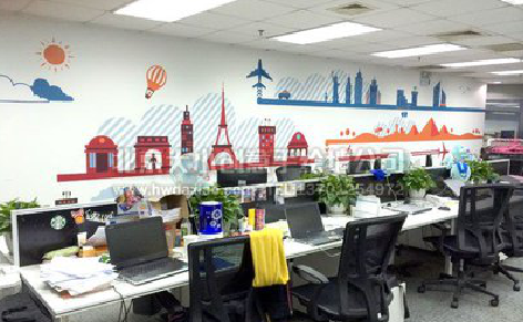  青田教你设计办公室墙绘的方法。